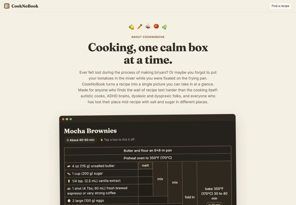 CookNoBook recipe grid screenshot